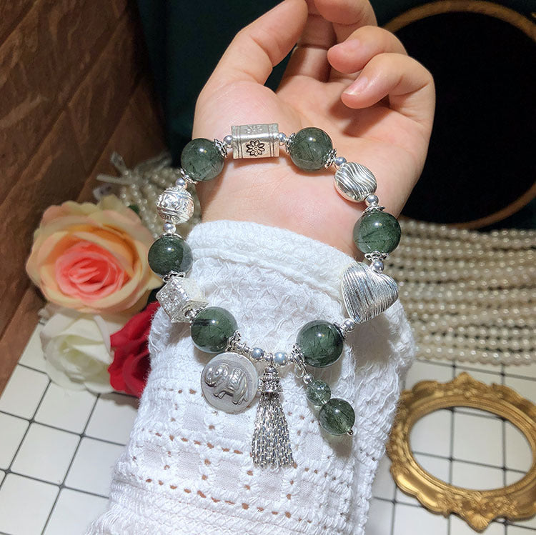 Vintage Silver Jewelry Diy Green Quartz Rutilated Tassel Bracelet