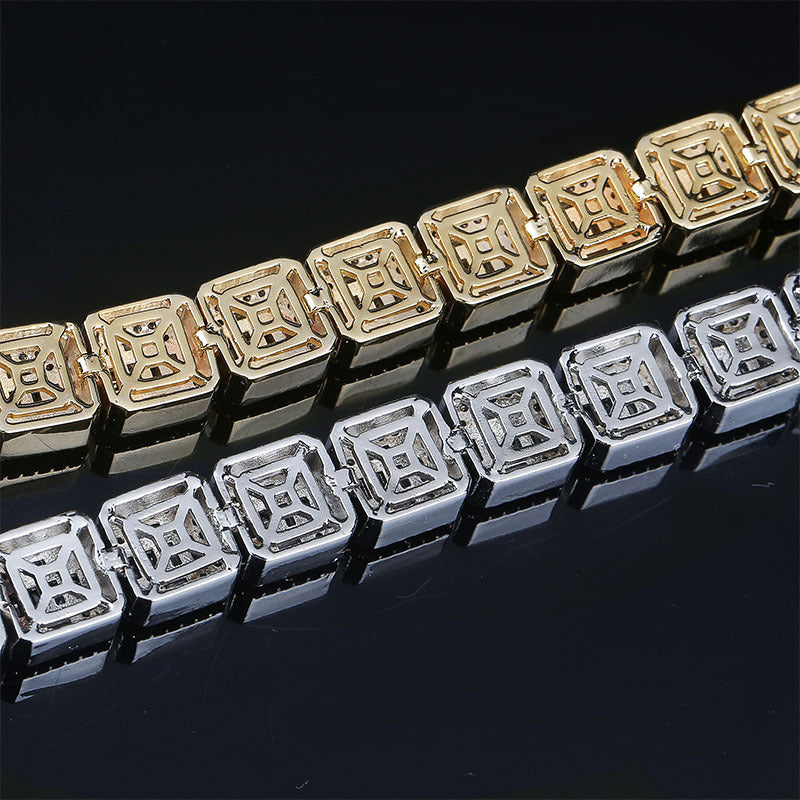 Full bar zircon square men's necklace