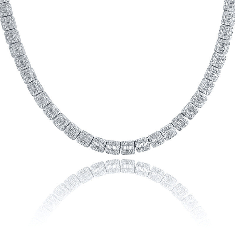 Full bar zircon square men's necklace