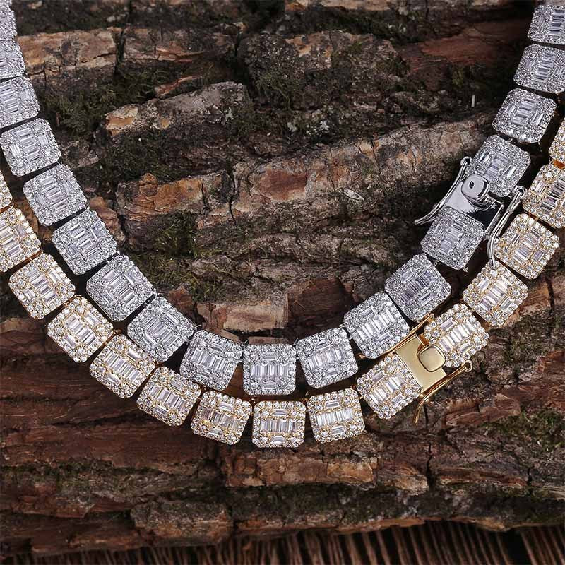 Full bar zircon square men's necklace