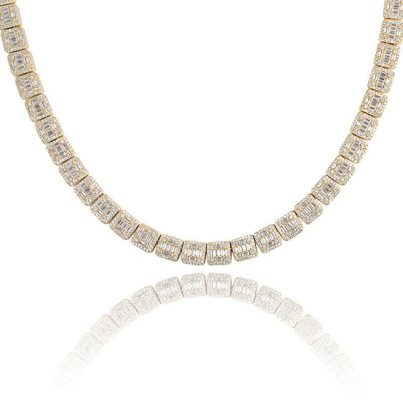 Full bar zircon square men's necklace