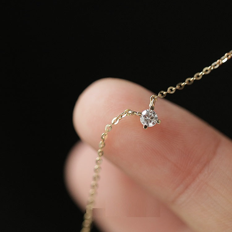 Women's Pure 14k Yellow Gold Single Diamond  Necklace