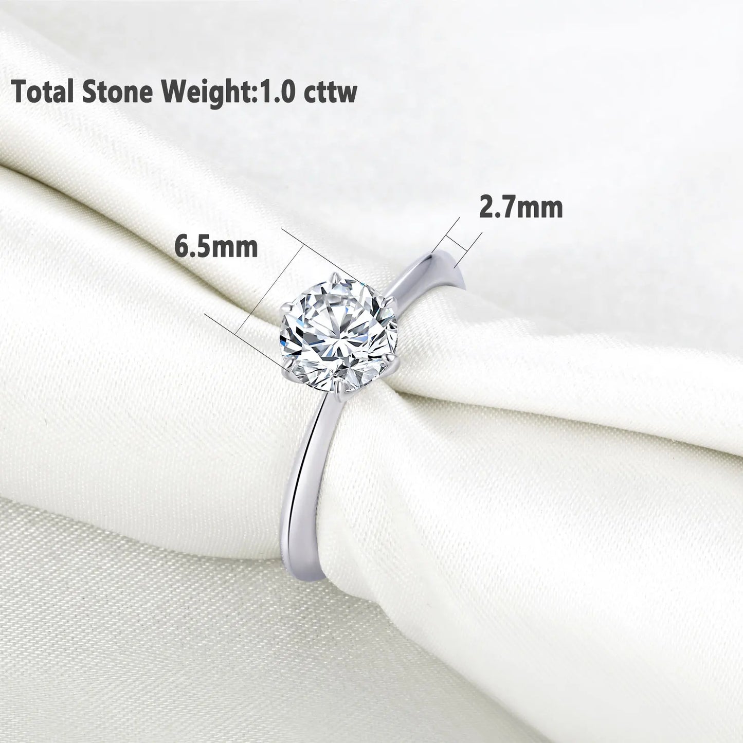 Moissanite 925 Sterling Silver Engagement Ring 1 Carat D Color