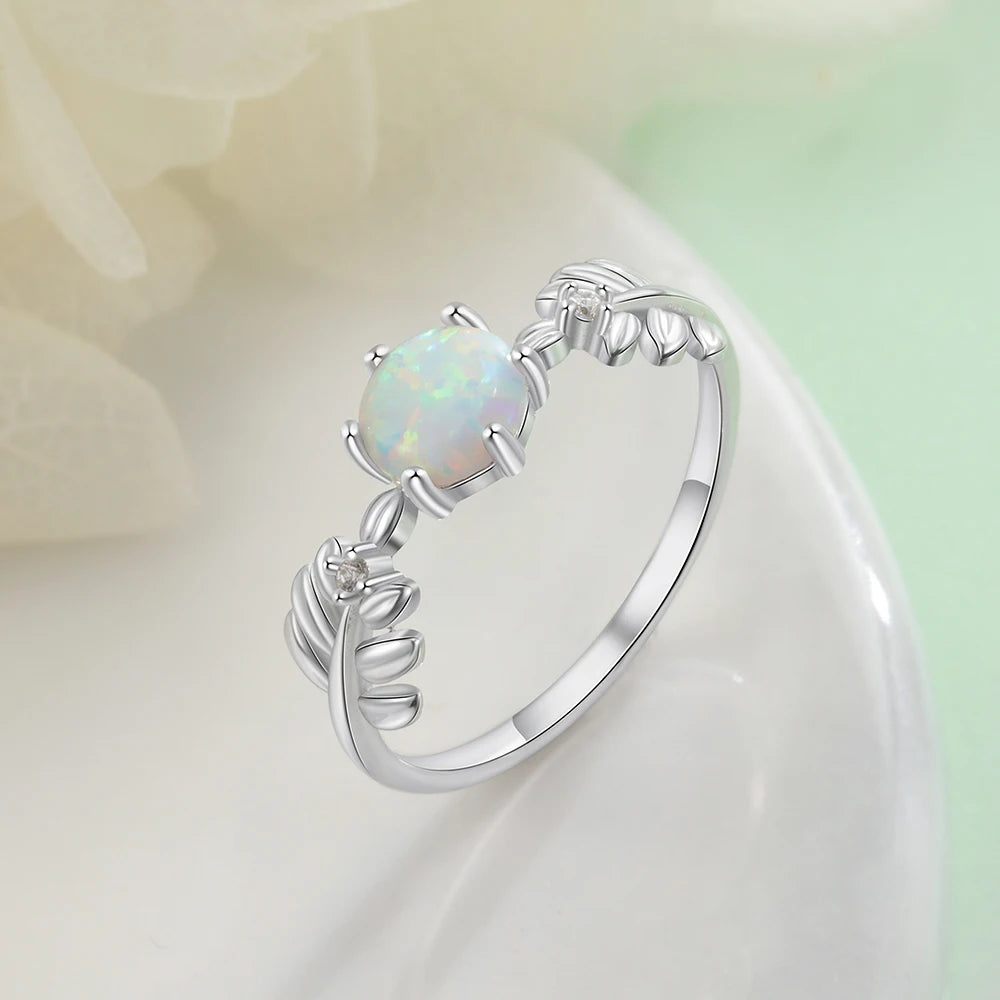 Branch Leaf Sterling Silver Opal Ring