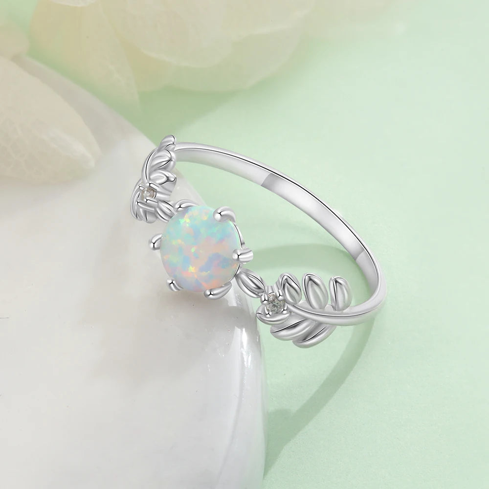 Branch Leaf Sterling Silver Opal Ring