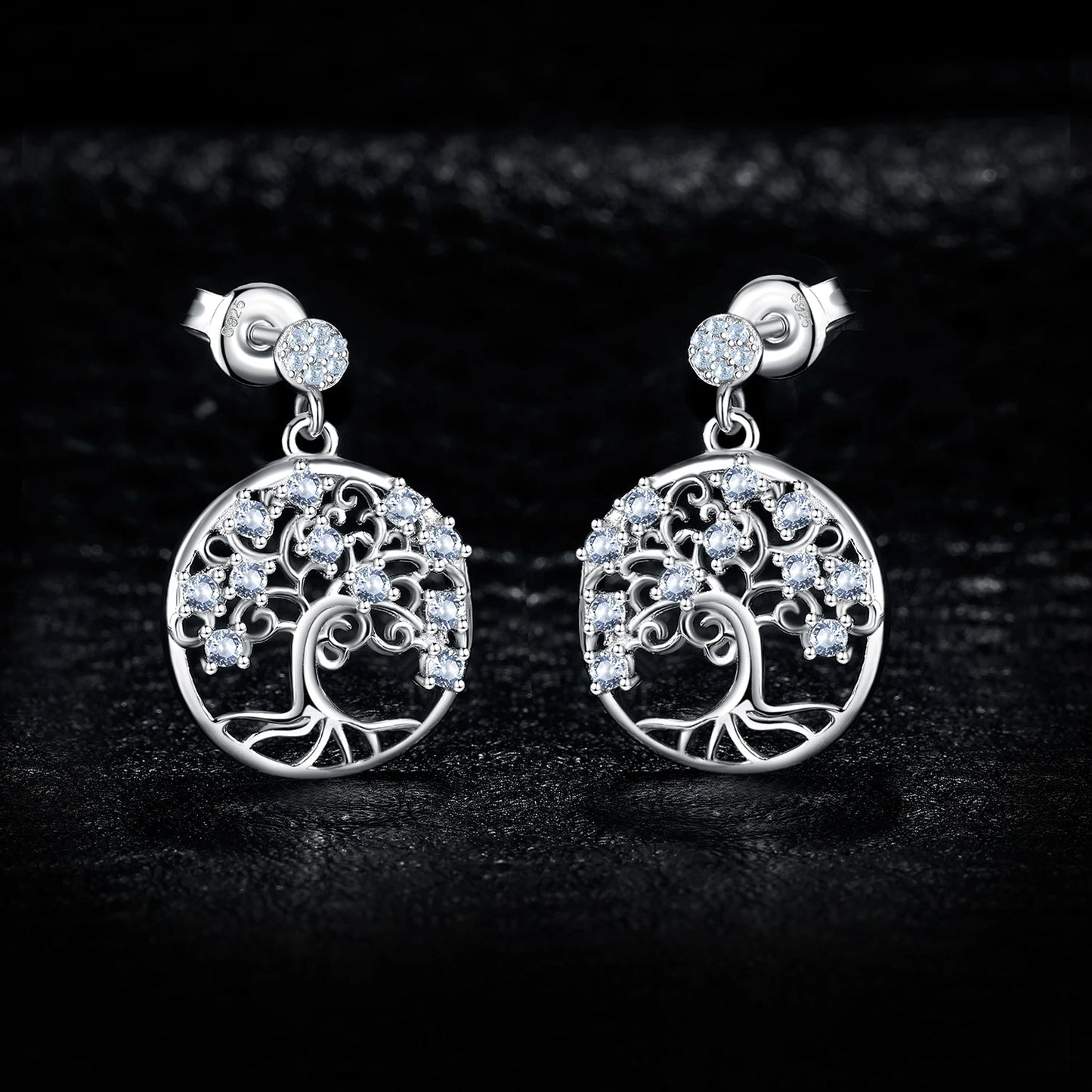 Life Tree Created Blue Spinel Dangle Drop Earrings