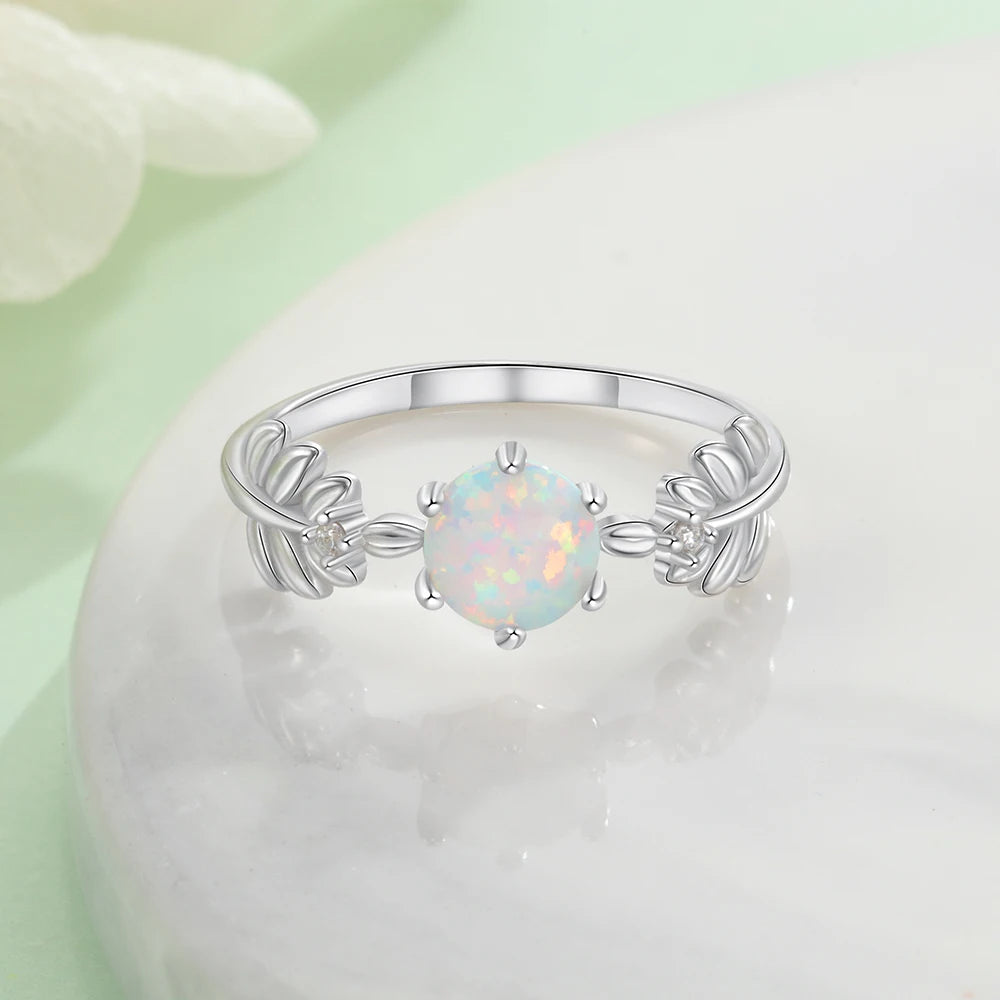 Branch Leaf Sterling Silver Opal Ring