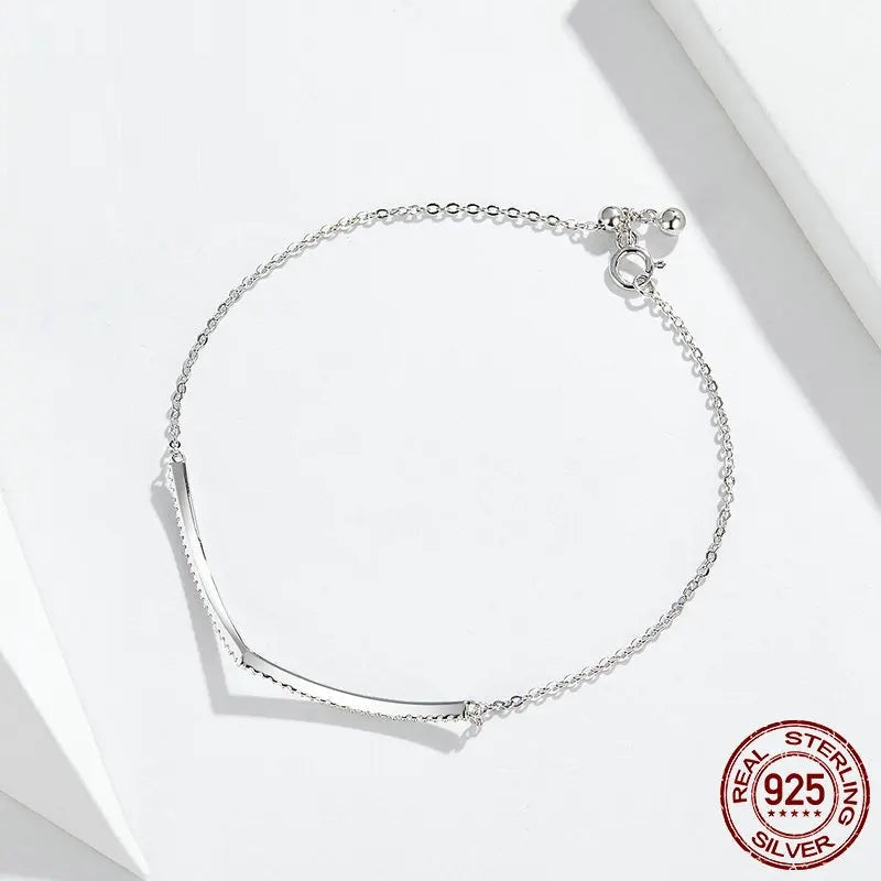 V Shape Geometric Silver Bracelet Dazzling Clear CZ Chain Bracelets