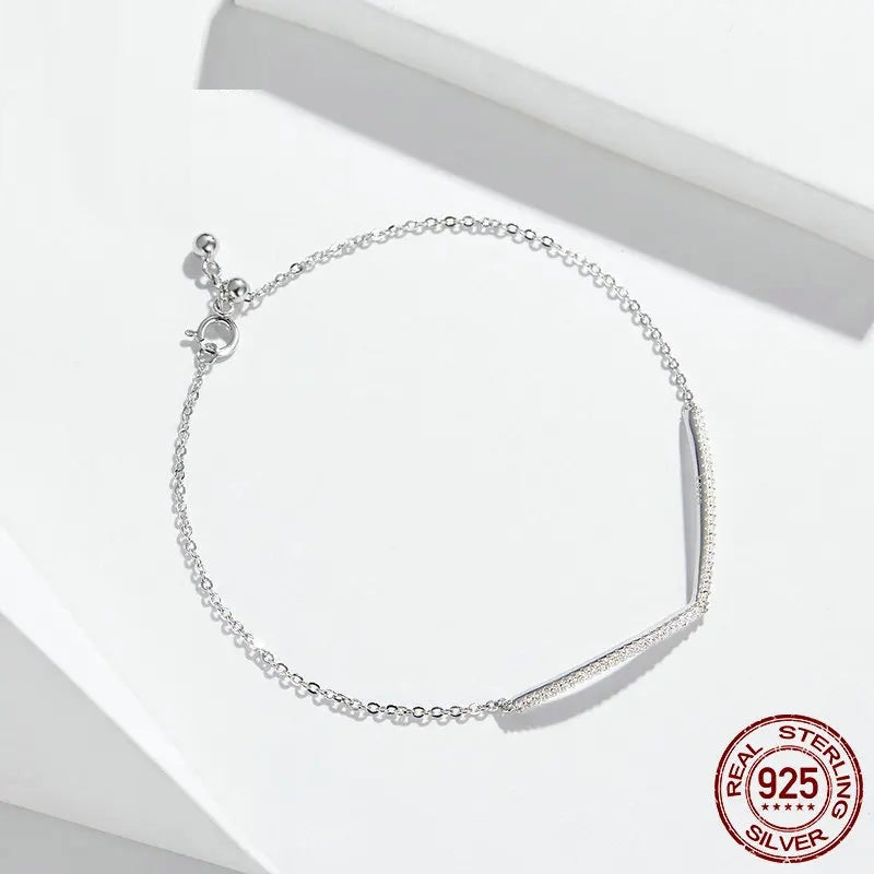 V Shape Geometric Silver Bracelet Dazzling Clear CZ Chain Bracelets