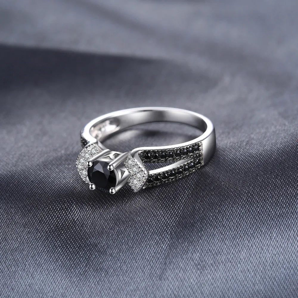 Natural Black Spinel 925 Sterling Silver Engagement Wedding Band Ring