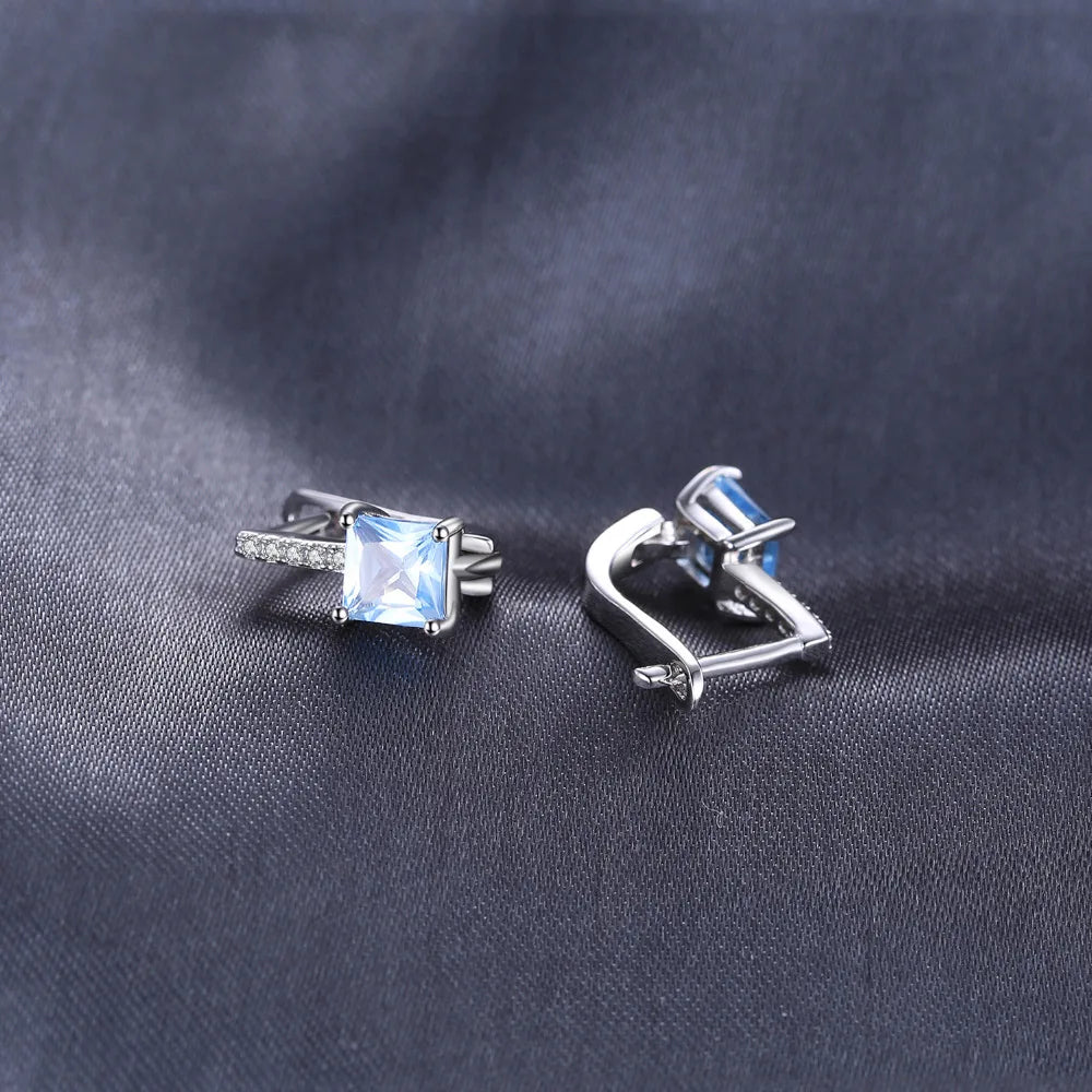 Princess Cut Sky Blue Topaz Hoop Earrings