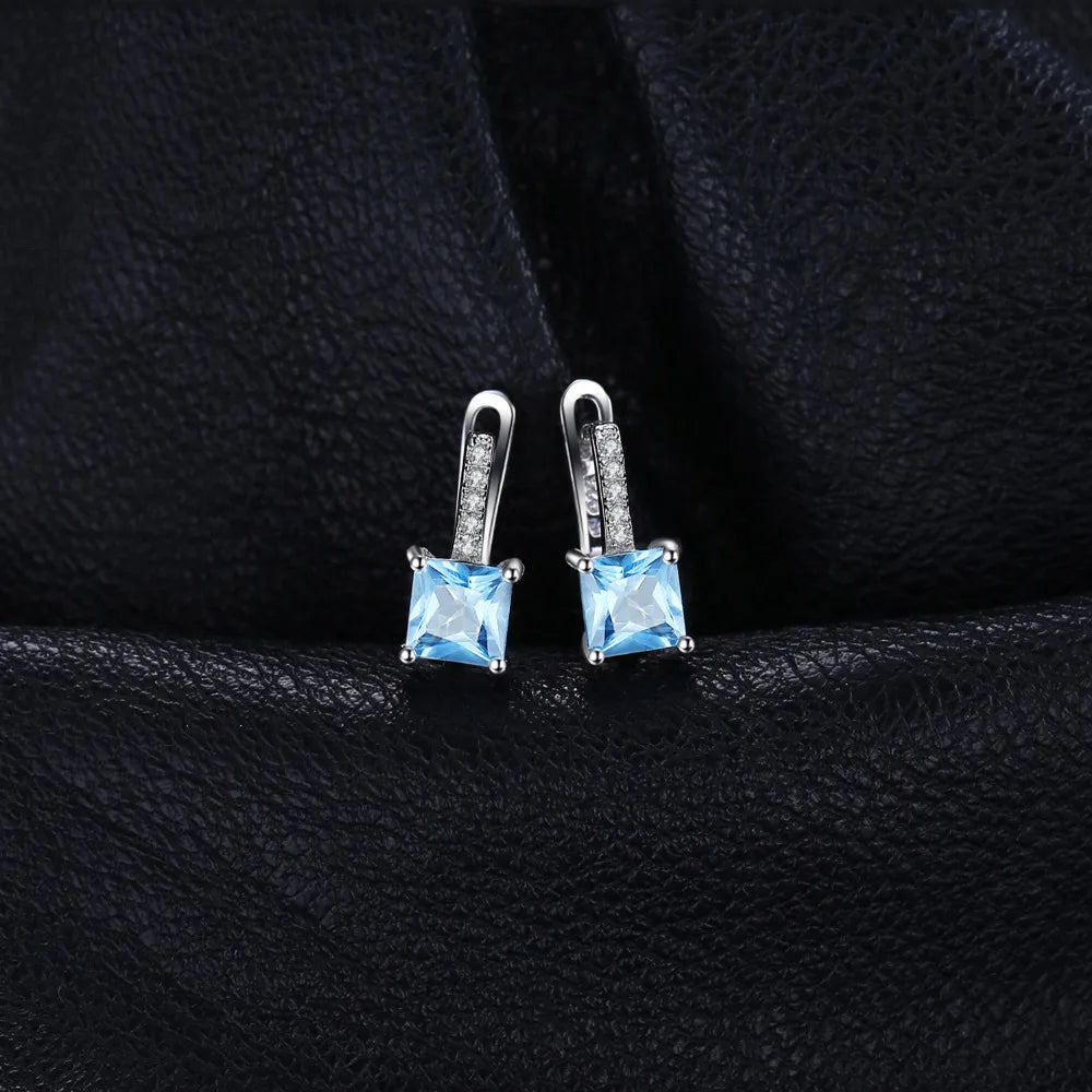 Princess Cut Sky Blue Topaz Hoop Earrings