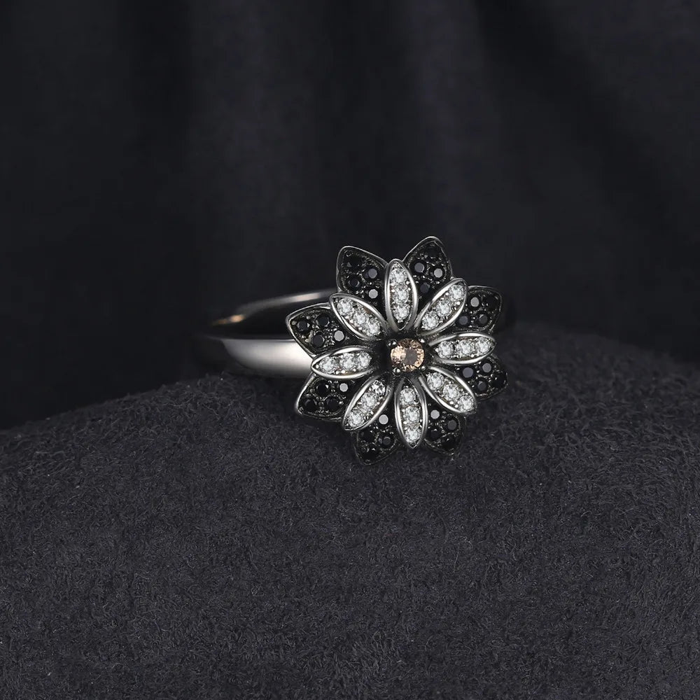 Flower Smoky Quartz & Black Spinel Cocktail Ring