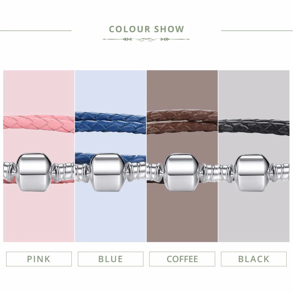 Genuine Long Double Pink Black Braided Leather Chain Women Bracelets