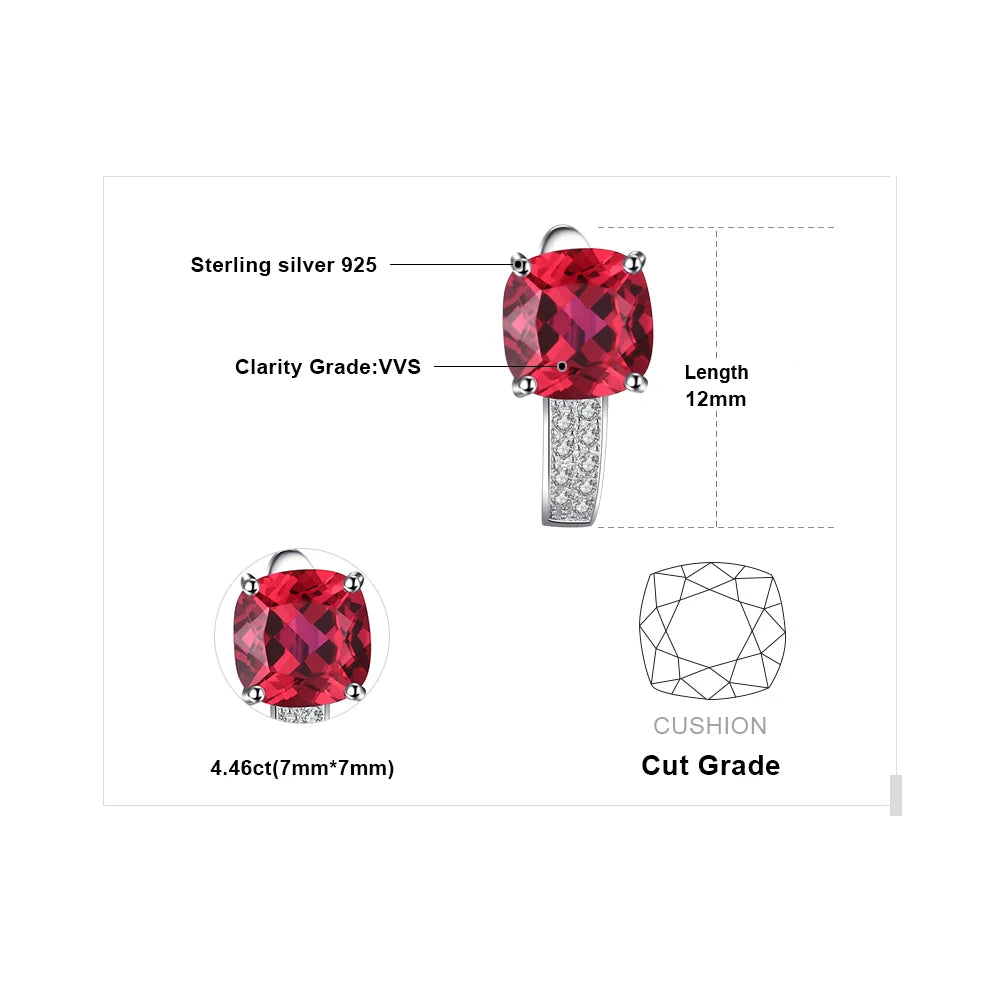 Cushion Cut Red Ruby Hoop Earrings