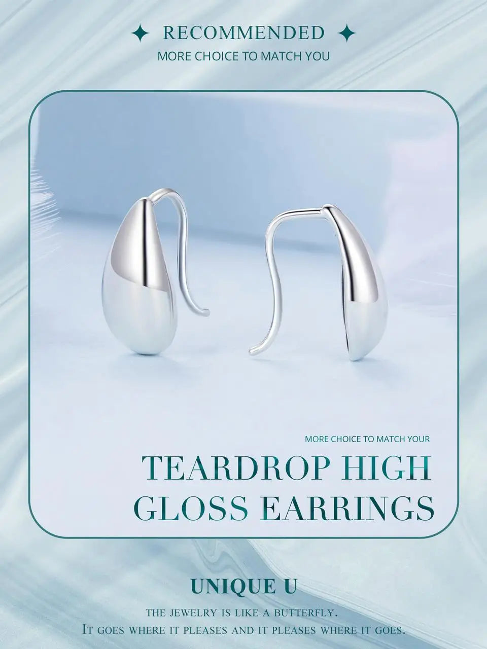 Authentic 925 Sterling Silver Glossy Waterdrop Earrings