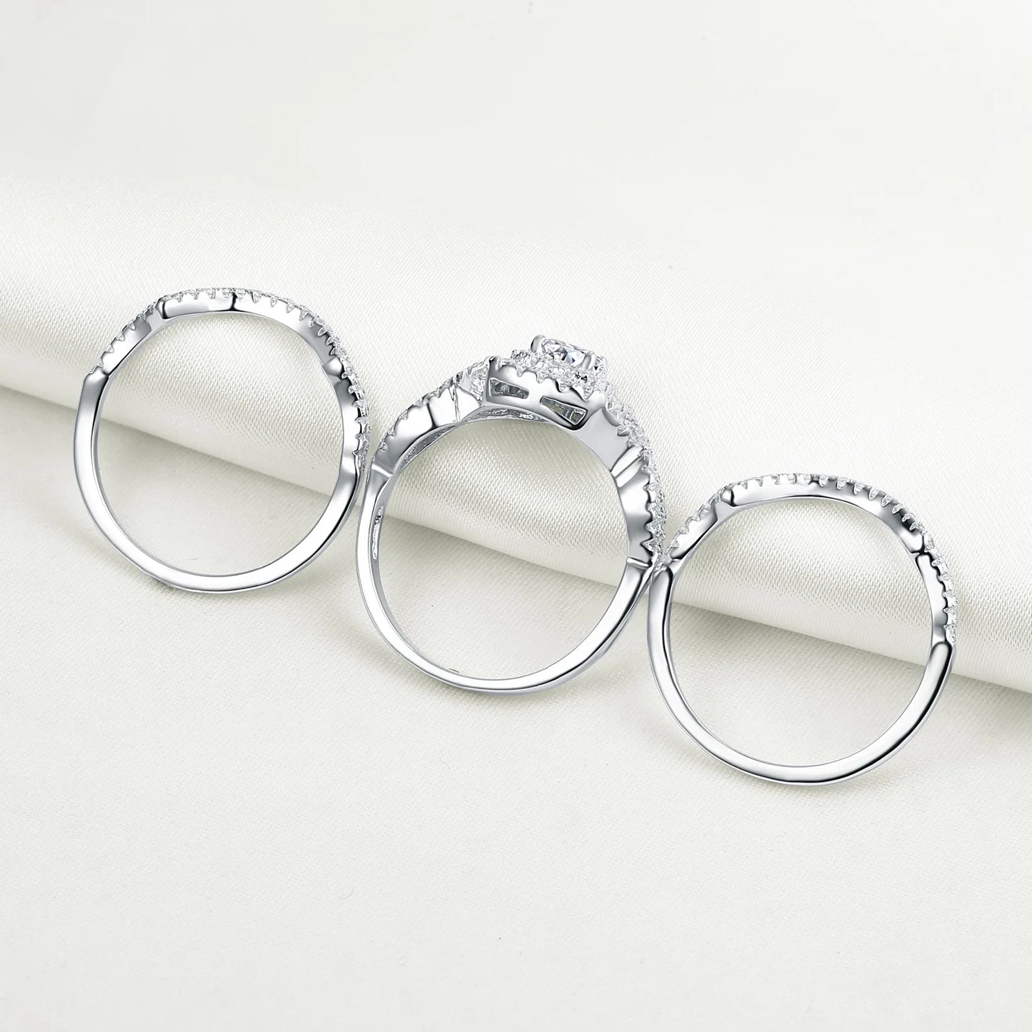 Original 925 Sterling Silver Wedding Rings Set