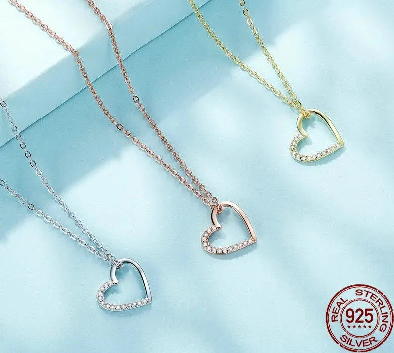 Genuine 925 Sterling Silver The Shape of Love Chain Necklace