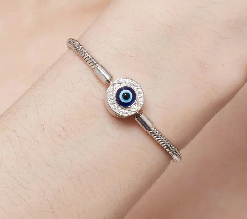 925 Sterling Silver Demon Eye Basic Bracelet Snake Chain