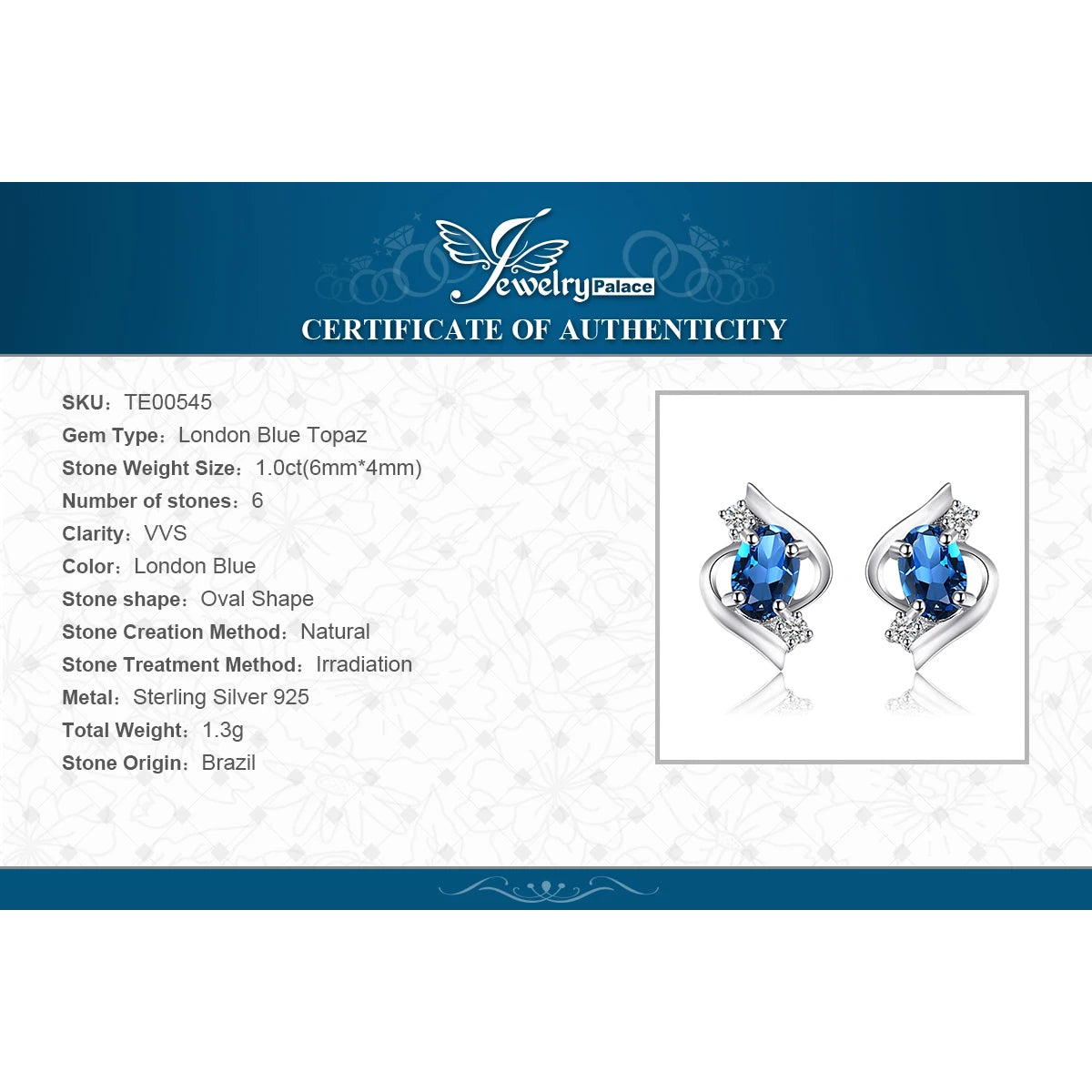 Oval 1.1ct Natural London Blue Topaz Sterling Silver Stud Earrings