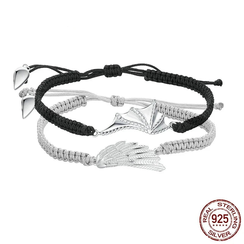 925 Sterling Silver Angel and Demon Lovers' Rope Bracelet