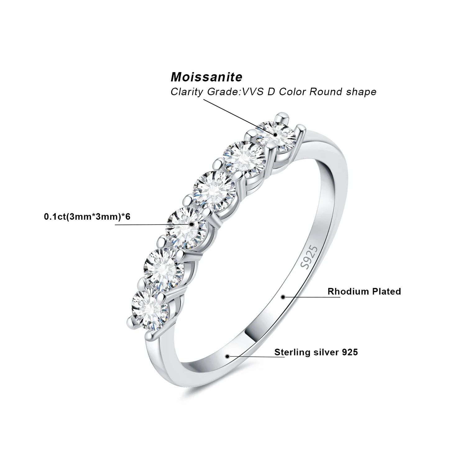 Moissanite D Color 0.6ct Sterling Silver Engagement Ring