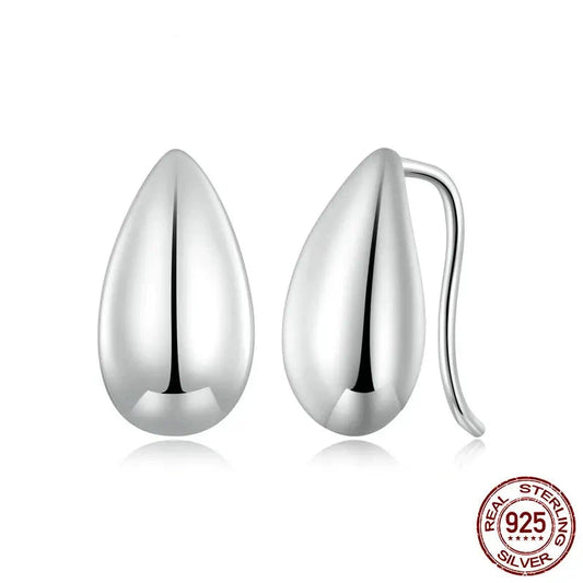 Authentic 925 Sterling Silver Glossy Waterdrop Earrings