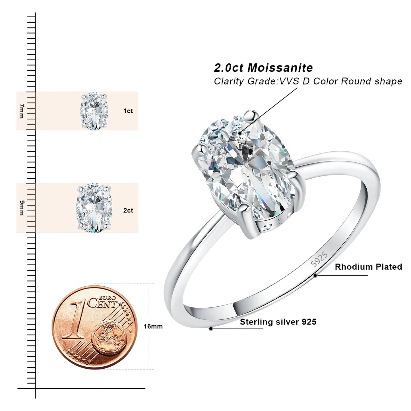 Moissanite D Color Oval Solitaire Wedding Ring