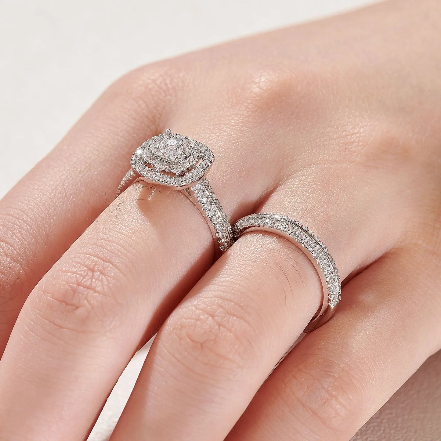 2Pcs Wedding Rings Engagement Bridal Set