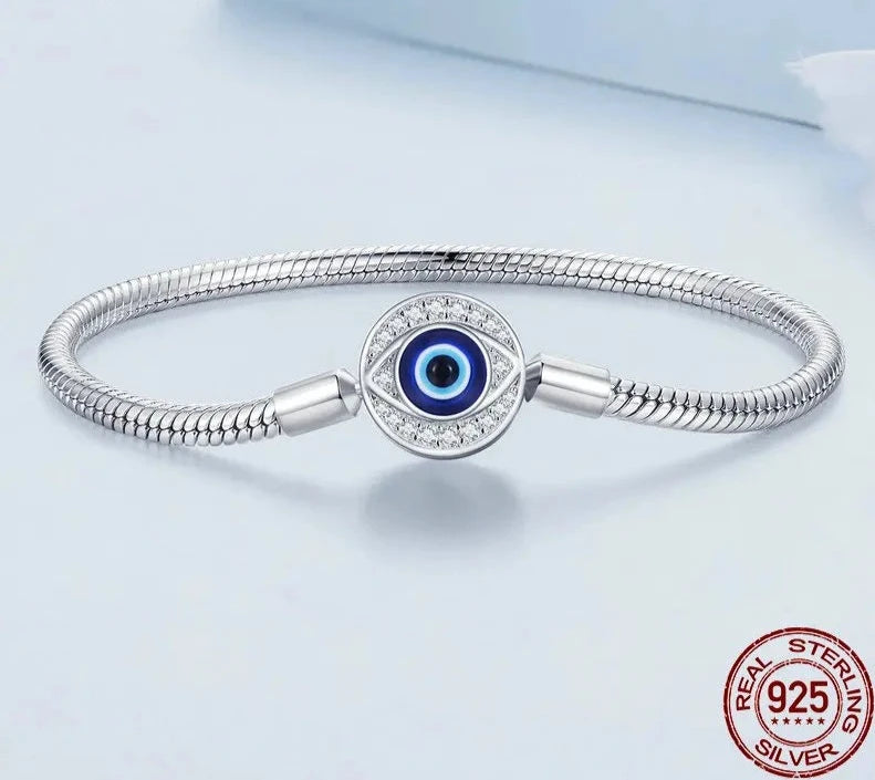 925 Sterling Silver Demon Eye Basic Bracelet Snake Chain