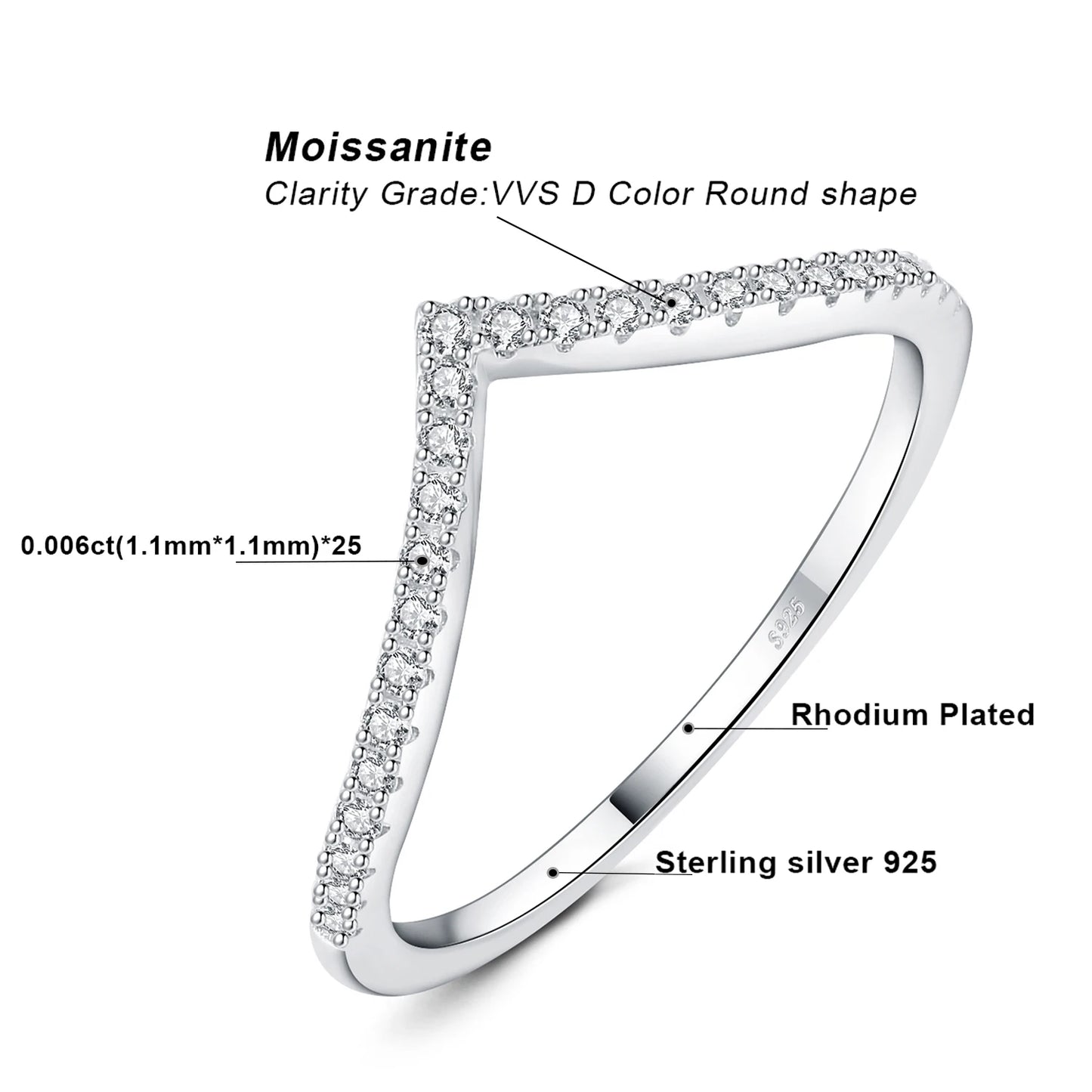 Moissanite D Color Round Cut V Shape Stackable Wedding Ring