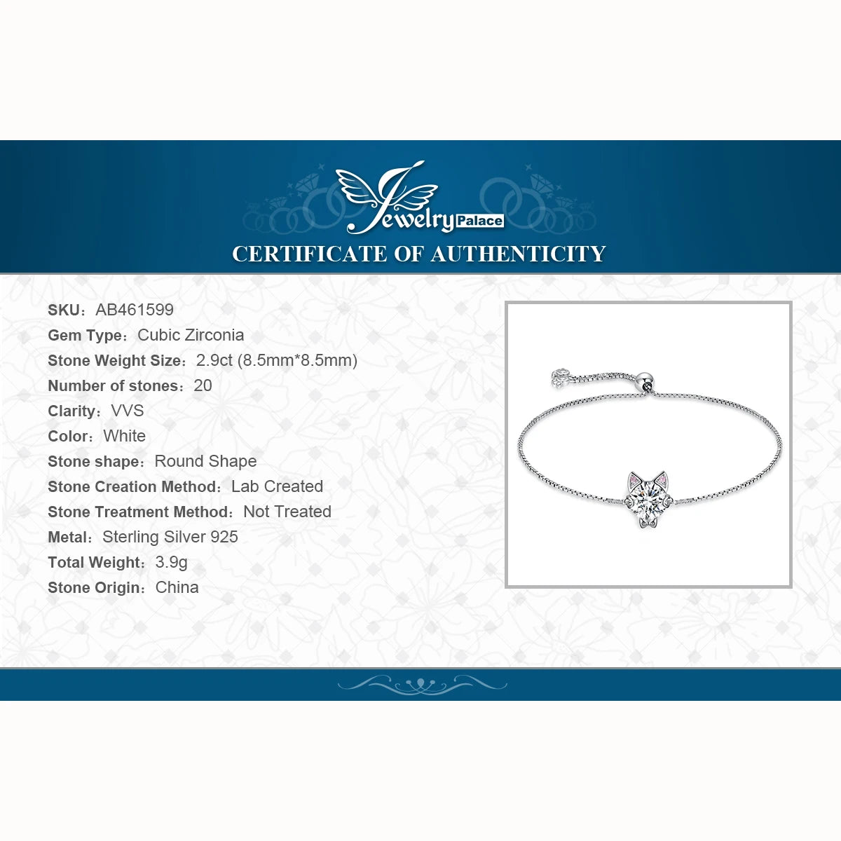 Love Cat 1.7ct Round Gemstone Adjustable Link Bracelet