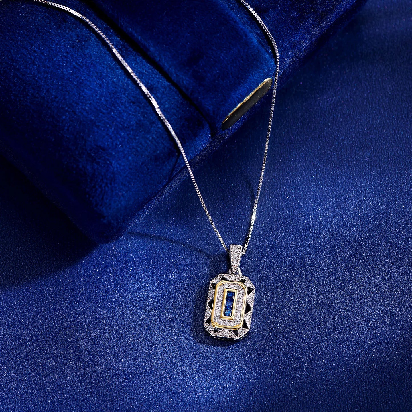 Blue Cubic Zircon Decor Geometric Charm 925 Sterling Silver Pendant Necklace