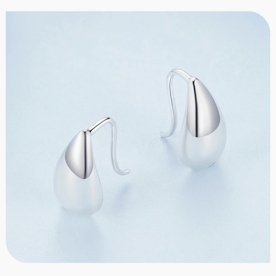 Authentic 925 Sterling Silver Glossy Waterdrop Earrings