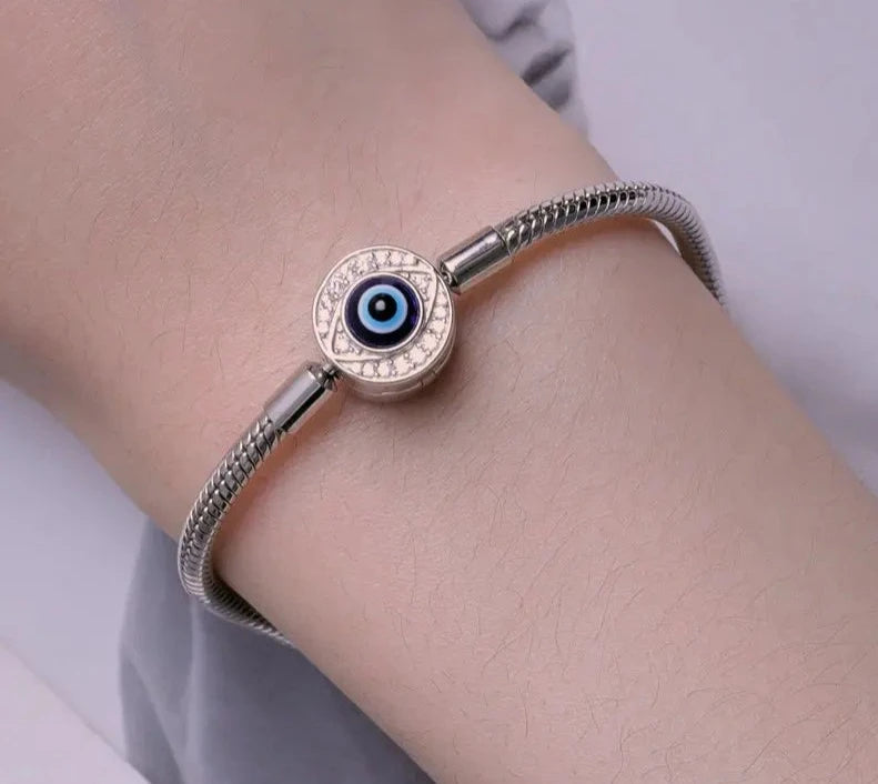 925 Sterling Silver Demon Eye Basic Bracelet Snake Chain