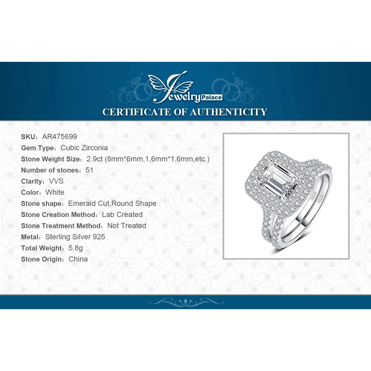 Emerald Cut Halo Wedding Band Engagement Ring Set