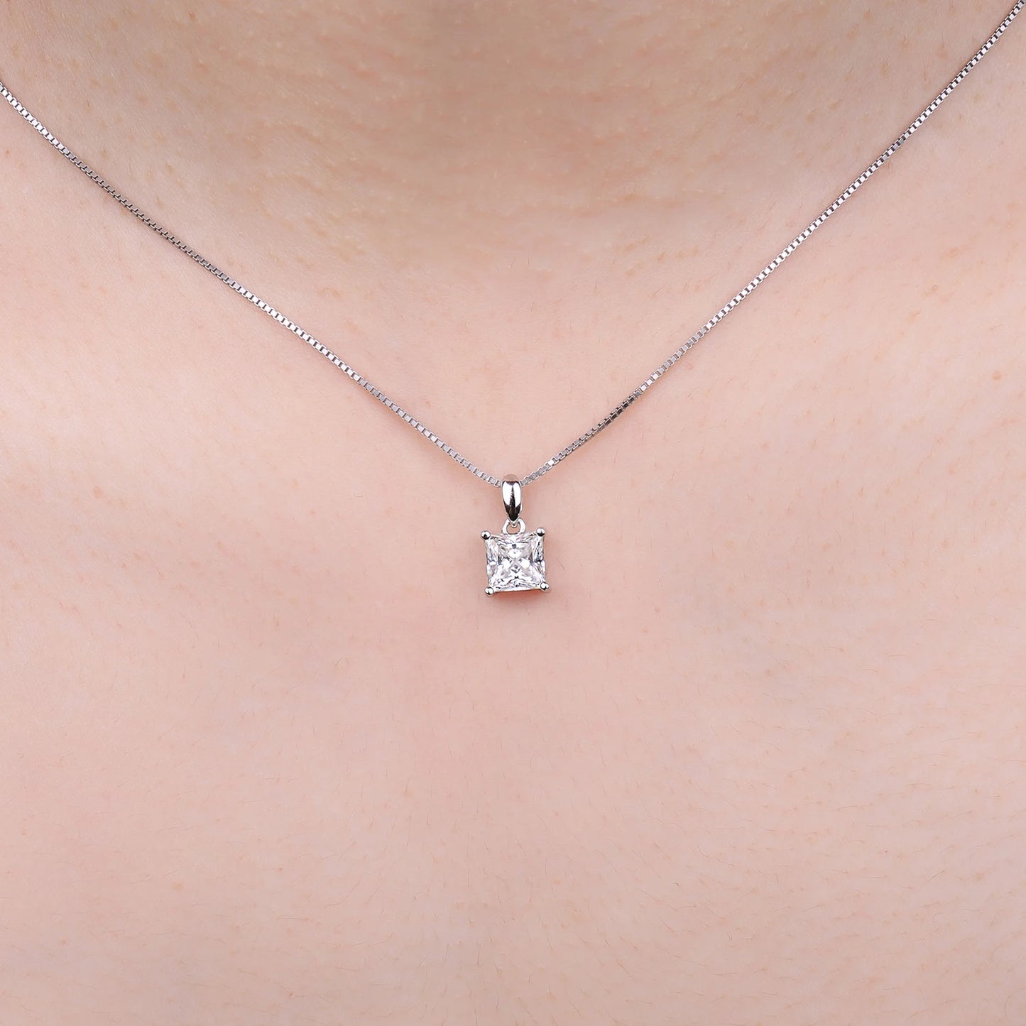 Moissanite D Color 1ct Princess Cut Pendant Necklace