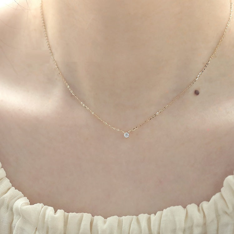 Women's Pure 14k Yellow Gold Single Diamond  Necklace