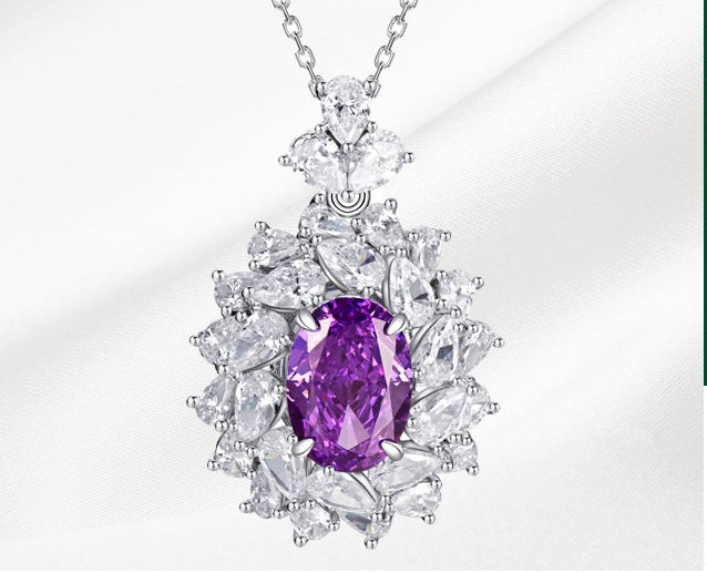 S925 Silver Cubic Zirconia Purple Necklace Women