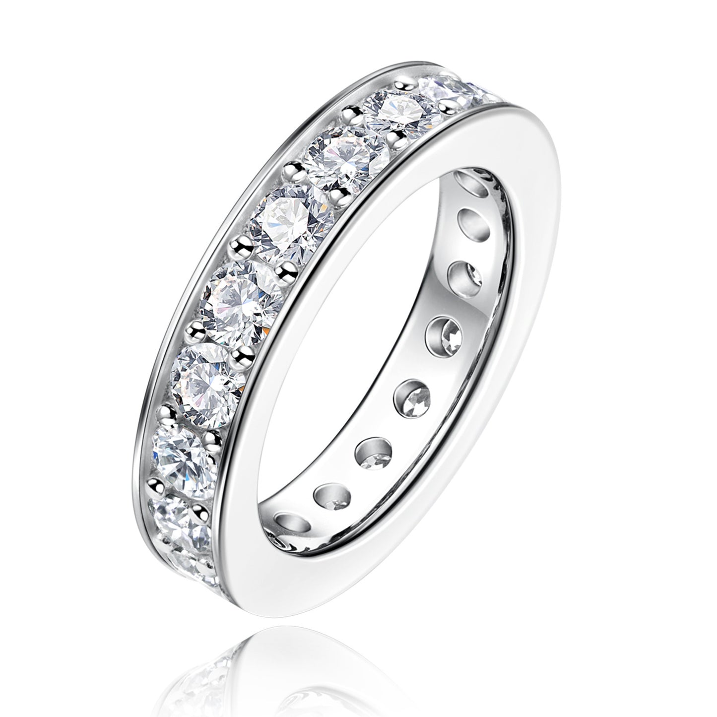 Moissanite Ring Women's S925 Sterling Silver Plated Single Row Diamond