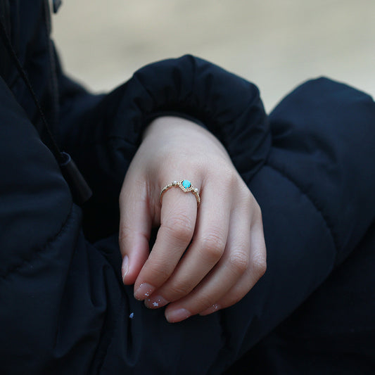 Women's Natural Turquoise Pearl Openwork Pattern Ring